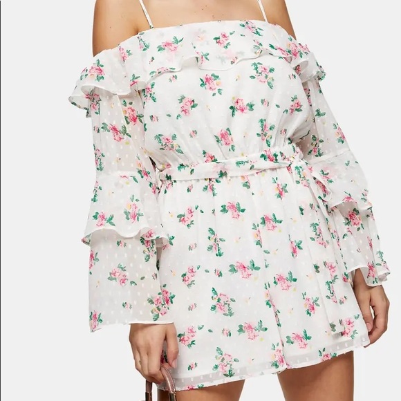 HP🎉Topshop Floral Cold Shoulder Ruffled Romper XS - Picture 4 of 7